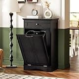 Spurgehom 13 Gallon Tilt Out Trash Cabinet Kitchen Waste Bins, Laundry Hamper Tilt Out Pet Proof Hidden Trash Bin for Kitchen Living Room, Dark Black