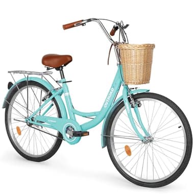 Outroad Beach Cruiser Bike, 24 inch Commuter Bicycle for Adult and Women,High-Carbon Steel Comfortable City Bikes with Rear Rack or Basket,Green