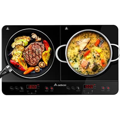 Aobosi Double Induction Cooktop Burner with 240 Mins Timer, 1800w 2 Induction Burner with 10 Temperature 9 Power Settings, Portable Cooktop with Touch Sensor Control & Child Safety Lock