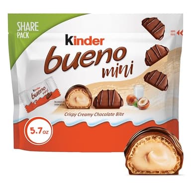 Kinder Bueno Mini Milk Chocolate Bars with Hazelnut Filling, Chocolate Candy Bars for Game Day, Football Party Supplies, Snacks for Adults, 5.7 oz