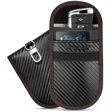 TICONN 2PK Faraday Bag for Key Fob, 3.5''X5.0'' Faraday Cage Protector, Car RFID Signal Blocking, Anti-Theft Pouch Anti-Hacking Case Blocker (Carbon Fiber)