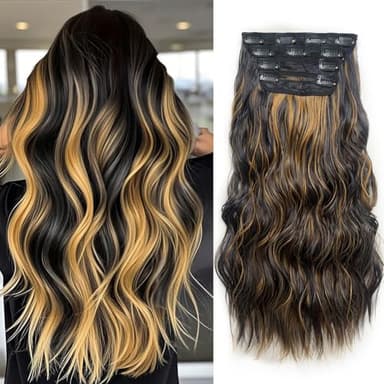 DOULIKE Clip In Hair Extensions 22 Inch Wavy 4PCs Heat Resistant Set (200g Thick) for Daily Use, Undetectable Volume Tangle Free 4H27 Color