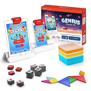 Osmo - Genius Starter Kit for iPad - 5 Educational Learning Games - Ages 6-10 - Math, Spelling, Creativity & More - STEM Toy Gifts for Kids, Boy & Girl - Ages 6 7 8 9 10 Base Included (5 Games, iPad)