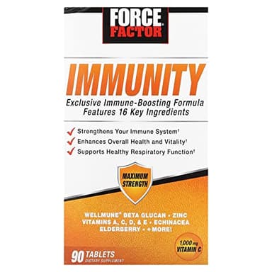 Force Factor Immunity, Immune Support Booster with Elderberry and 1000mg of Vitamin C, Plus Vitamin D, Zinc, Probiotics, Quercetin, Antioxidants, and Echinacea for Immune Health Defense, 90 Tablets