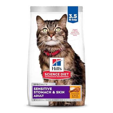 Hill's Science Diet Adult 1-6 Sensitive Stomach & Skin Dry Cat Food, Chicken & Rice, 3.5 lb. Bag (Updated Formula)