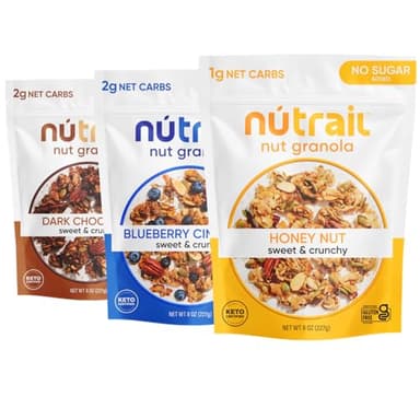 NuTrail Nut Granola Cereal, Variety Pack, No Sugar Added, Keto, Low Carb, Gluten Free, Grain Free, Healthy Breakfast 8 oz. 3 Count