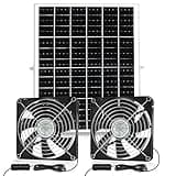 Fanspex IP67 Waterproof Solar Dual Fan Kit for outside Chicken Coop, 25W Solar Panel Powered Fan for Greenhouse Shed, 2 Way Air-flow Intake or Exhaust 5.5" Bigger Two Fan Kit with 15FT Cord