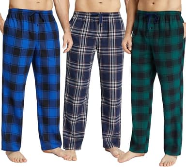 JupiterSecret Mens Pajama Pants Set Flannel Cotton Sleep & Lounge Pants, PJ Bottoms with Pockets and Button Fly 3 Pack