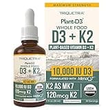 Organic Plant D3 + K2 - 10,000 iu D3 - All-Trans MK7 from MenaQ7 (120 mcg K2) - 100% Organic & Plant-Based Sublingual D3 Drops (Cholecalciferol), 100% Vegan - Supports Immunity, Bone, Mood & Brain