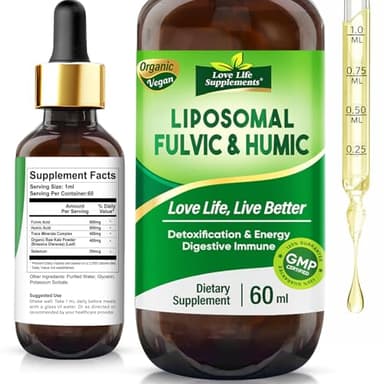 Fulvic Humic Mineral Blend, 1200mg Liposomal Fulvic Acid + Humic Acid + Organic Liquid Ionic Trace Mineral Supplement, Supports Immune System, Energy, Digestion & Nutrient Absorption, 60 Servings