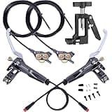 JFOYH 4 Pistons Electric Bike Hydraulic Disc Brake Set with Brake Tool Kit, EMTB Electric Power-off Sensor with 2-PIN Male Waterproof Connector, Mineral Oil Pre-bled
