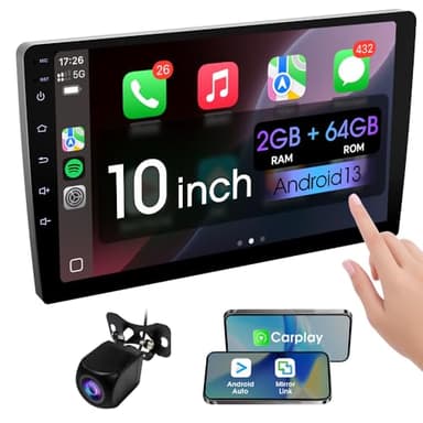 Haudio 10.1 Inch Double din car Screen,with wireles CarPlay and Android Auto,HD Touch Screen Car Stereo with Mirror Link, Bluetooth 5.0, Backup Camera, AUX,FM/AM Transmitter|Double din carplay Radio