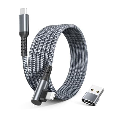 Basesailor iPhone 14 13 Pro Max Charger Cable Right Angle 10FT,90 Degree USB C to Lightning Cord with USB A Adapter,Fast Car Charging Power Cord for Apple 12 11 Plus XS XR X 8 7 6 Plus 5 SE,iPad 8 9