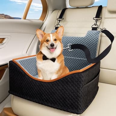 Dog Car Seat - Upgrade Super Soft Memory Foam Booster Car Seats for Small Medium Dogs, Dog Bed Washable with Storage Pockets Clip-On Safety Leash and Foam Filling Pet Travel Accessories up to 35lbs