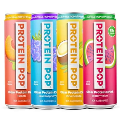 Protein Pop - Ready to Drink Clear Protein Shakes | 22g of Protein - Whey Protein Isolate Non-Carbonated - Zero Sugar (Variety Pack - 12 fl oz, 4 cans)