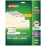 Avery TrueBlock File Folder Labels, 2/3" x 3-7/16", 750 Printable Labels, Assorted Colors, Permanent (5266)