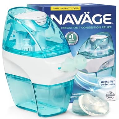 Navage Starter Bundle – Nasal Irrigation System - Saline Nasal Rinse Kit with 1 Nose Cleaner and 30 SaltPods for Congestion Relief ($109 Value). Sinus Rinse for Clinically Proven Benefits