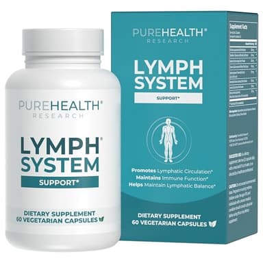 PUREHEALTH RESEARCH Lymph System Support - Lymphatic Drainage Supplement for Women & Men - Bromelain, Echinacea, Dandelion, Burdock Root, Lemon Powder, Kelp, Cleavers & More - 60 Capsules