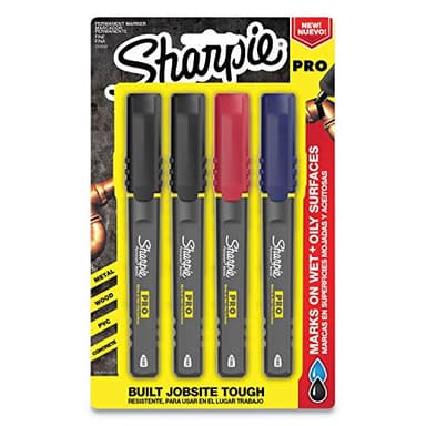Sharpie Pro Permanent Markers, Fine Point, Assorted Colors, 4 Count - Built Jobsite Tough, Durable, Rugged, Anti-Roll