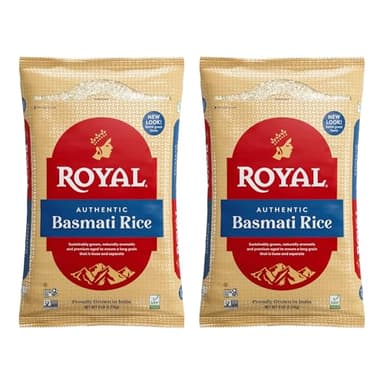 Royal - Naturally Aged Authentic Long Grain Indian White Basmati Rice - 10 Pounds (2 x 5 Pound Bag)