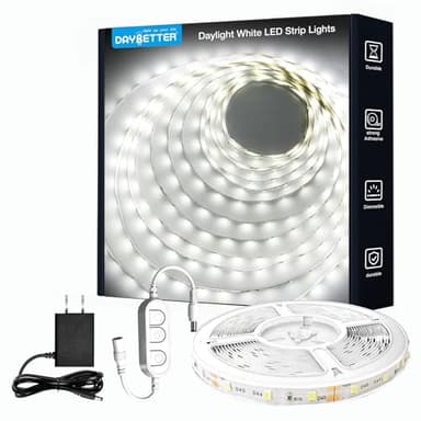DAYBETTER White LED Strip Light, 20 ft Dimmable Bright Rope Lighting, 6500K 24V Strips, 360 LEDs 2835 Tape Lights for Bedroom, Kitchen, Mirror, Home Decoration(1 Roll)