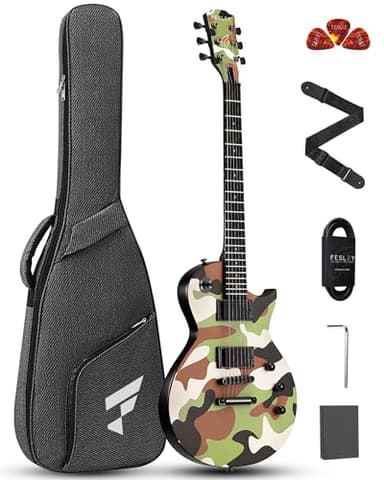 Fesley 39" LP Electric Guitar Kit: Full Size Solid Body Electric Guitars for Beginners with Humbucker Pickups,Poplar Body,Mahogany Neck,22 Frets,6 String Guitar with Gig Bag, FLP400,Matte,Camouflage