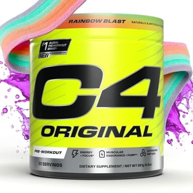 Cellucor C4 Original Pre Workout Powder Sugar Free for Men & Women 200mg Caffeine + CarnoSyn Beta-Alanine + Creatine + AI Peptides - Rainbow Blast, 30 Servings