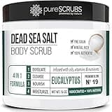 pureSCRUBS Premium Eucalyptus Body Scrub Set - Large 16oz Dead Sea Salt Body Scrub With Infused Essential Oils & Nutrients, Includes Wooden Spoon, Loofah & Oatmeal Exfoliating Bar Soap