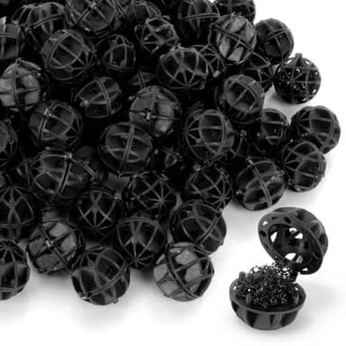 RAINFLOW Aquarium Bio Balls - 100pcs Black Bulk Sump Filter Media with Sponge Biological Filtration Media for Koi Pond,Fish Tank,Canister,Air Pump