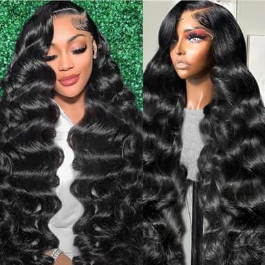 Tasumla 30 Inch Body Wave Lace Front Wigs Human Hair 200 Density 13x6 HD Lace Frontal Wigs Pre Plucked Glueless Brazilian Virgin Human Wig with Baby Hair Body Wave wigs for Women Natural Black