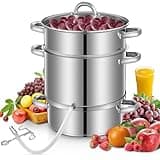 FOHERE 8.5Qt Steam Juice Extractor, Stainless Steel Steam Juicer for Canning Fruit & Vegetables with Glass Lid, Hose, Clamp, Loop Handles, Ideal for Making Fresh Juice, Jelly, and Sauces