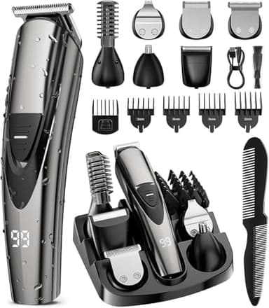 SHPAVVER Beard Trimmer for Men: Professional Barber Hair Clippers - 12-in-1 Cordless Grooming Kit - Waterproof Electric Razor with Turbo Speed & Precision Blades