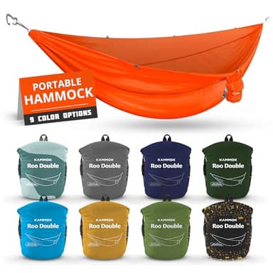 KAMMOK: Roo Double Hammock | Made from Strong & 100% Recycled Water Resistant Ripstop Fabric | Comfortable, Packable, Lightweight (Lifetime Adventure Grade Warranty), Ember Orange