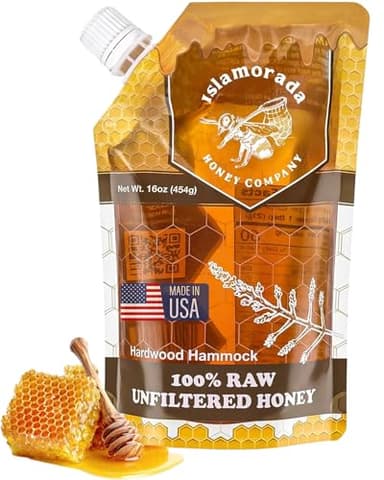 Raw Honey Organic Unfiltered, 16oz Pouch - Unpasteurized Hardwood Hammock Natural Raw Honey by Islamorada Company