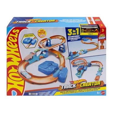 Hot Wheels Toy Car Track Set, Deluxe Building Box with Motorized Booster, 1:64 Scale Vehicle, Speed Snap Track, Boosted Jump Speedway