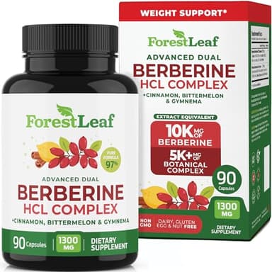 ForestLeaf Berberine Supplement - 1300mg per Serving - Ultra High Potency Berberine HCl with Ceylon Cinnamon, Bitter Melon & Gymnema - Weight Management Support - 90 Caps