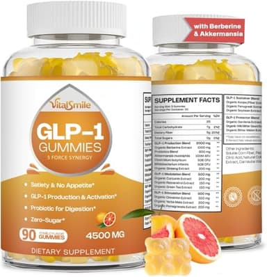 VitalSmiles GLP 1 Gummies, Natural GLP-1 Support, GLP-1 Supplement for Women & Men, Zero-Sugar Gummies with GLP1 + Akkermansia Probiotic & Berberine – Supports Gut Health, Immunity & Energy