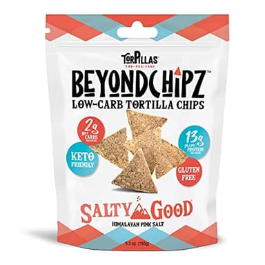 BeyondChipz Low Carb Tortilla Chips, Salty Good, Keto Friendly, Gluten Free, 5.3oz Bag, Pack of 4