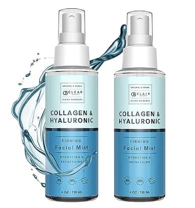 Clear Beauty Hyaluronic Acid & Collagen Face Mist - Dermatologist Tested, Moisturizes & Tones Skin, Anti-Aging, Natural Ingredients, Cruelty-Free Korean Skin Care - All Skin Types - 4 OZ (2 Pack)