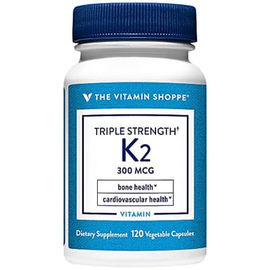 The Vitamin Shoppe Vitamin K2 MK-7 300mcg Triple Strength - Bone & Heart Health | Menaquinone-7 | 120 Vegetable Capsules | High Potency