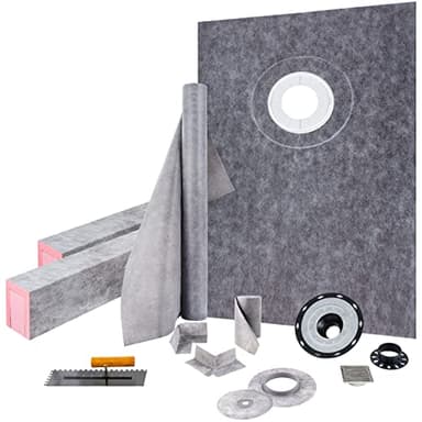 VEVOR Shower Curb Kit, 38"x60" Watertight Shower Curb Overlay with 4" ABS Offset Bonding Flange, 4" Stainless Steel Grate, 2 Cuttable Shower Curb and Trowel, Shower Pan Slope Sticks Fit for Bathroom