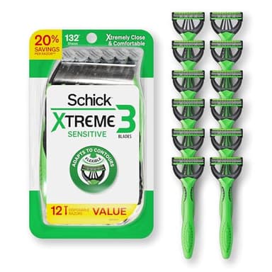 Schick Xtreme 3 Original Sensitive Disposable Razors for Men | Disposable Mens Razors for Shaving Sensitive Skin, 12ct