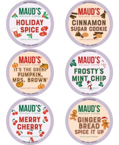 Maud's Holiday Blend Coffee Pods Variety Pack, 42 ct, 6 Assorted Flavors, Medium Roast Coffee in Single Serve Pods – 100% Arabica Coffee, Compatible with Keurig K Cups Maker