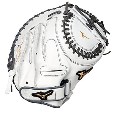 Mizuno GXS50PF4W MVP Prime Fastpitch Softball Catcher's Mitt 34", Mitt, Right Hand Throw, White-Grey