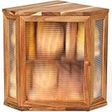 VIVIRBIEN Extra Large Corner Bread Box for Kitchen Counter Corner Storage，Double Layer adjustable Large Capacity Bread Storage Bin，Natural Acacia Wood with Acrylic Wavy Door Panel