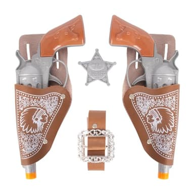FunisFun Cowboy Toy Gun Set 6P for Kids Western Gun Toy with Holster and Belt Halloween Cowboy Costume Accessory for Adults