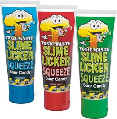 Toxic Waste Slime Licker Squeeze Sour Candy Green Apple Blue Razz Cherry 3 Pack