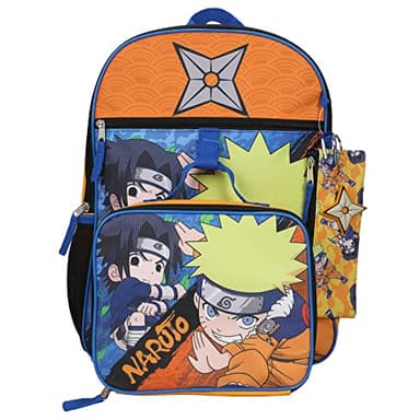 BIOWORLD Unisex Naruto Sasuka & Naruto 5-Piece Backpack Set (Little Kid/Big Kid), Blue, One size
