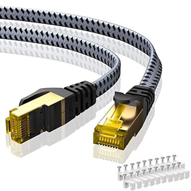ARISKEEN Cat 8 Ethernet Cable 75 FT, 40Gbps 2000Mhz High Speed Cat8 Network LAN Patch Cord, Nylon Braided Heavy Duty Shielded RJ45 Flat Internet Cable with Clips for Indoor Outdoor - 75 Feet (Grey)