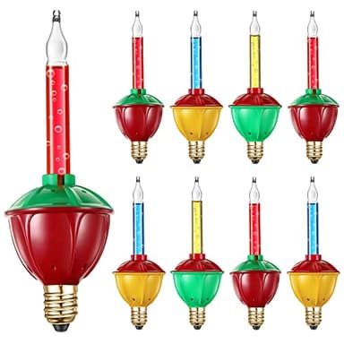Sumind 9 Pack Christmas Bubble Light Bulbs, Replacement Multi Color Bubble Fluid Light 5W Bulbs for C7/ E12 Candelabra Base, Traditional Vintage Christmas Lights Replacement Set for Xmas, Holidays